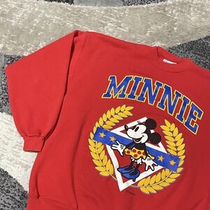 VTG Hanes Minnie Mouse Sweatshirt Men XL Red Disney Fleece Pullover USA 90s